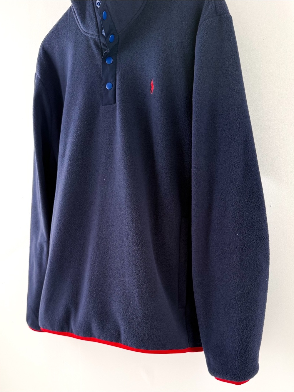 New Polo Ralph Lauren Fleece Pullover Quarter Button Up Navy Mens L - Picture 9 of 12
